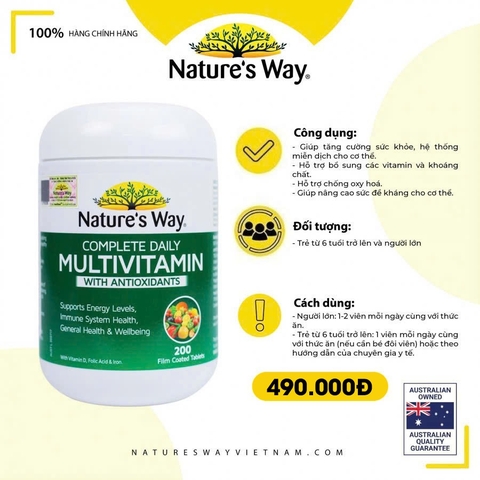 Vitamin tổng hợp Nature’s Way complete daily multivitamin 200 viên  bổ sung Vitamin và khoáng chất