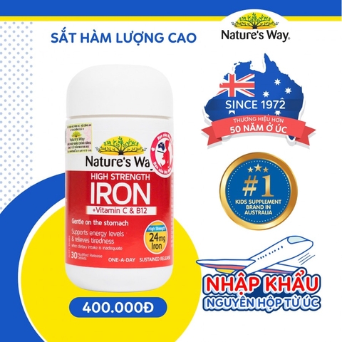 Nature’s Way high strength Iron + vitamin C và B12 – Bổ sung sắt hữu cơ cho người thiếu sắt, bổ sung sắt cho bà bầu