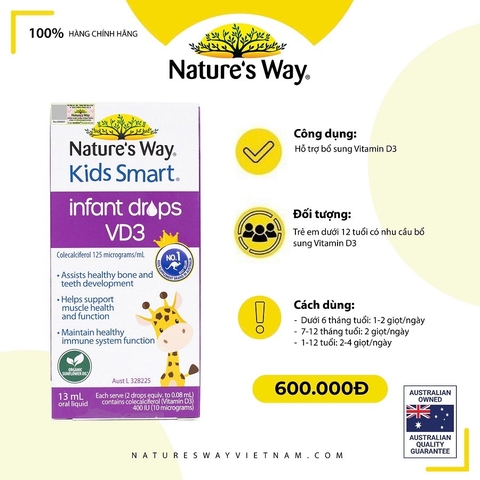 Nature's Way Kids Smart Infant Drops VD3 - Hỗ trợ bổ sung Vitamin D3 cho trẻ - Hộp 13ml