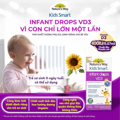 Nature's Way Kids Smart Infant Drops VD3 - Hỗ trợ bổ sung Vitamin D3 cho trẻ - Hộp 13ml