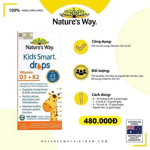 Nature's Way Kids Smart Drops Vitamin D3 + K2 - Vitamin D3K2 Organic 11ml