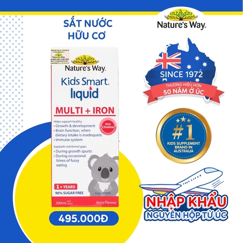 Nature's Way Kids Smart Multi Iron Liquid - Hỗ trợ bổ sung sắt và các vi chất cần thiết cho trẻ nhỏ dạng nước