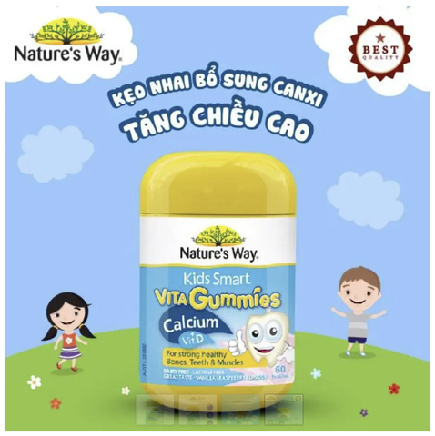 Calcium Vitamin D  Kẹo Dẻo Cho Bé Nature’s Way Kids Smart Vita Gummies hộp 60 Viên Tăng chiều cao