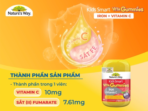 Nature’s Way Kids Smart Vita Gummies Iron + Vitamin C – Bổ sung sắt hữu cơ và vitamin C cho trẻ