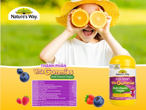Nature's Way Kids Smart Vita Gummies Multi-vitamin+Vegies - Vitamin từ rau củ hỗ trợ bé tăng trưởng và phát triển
