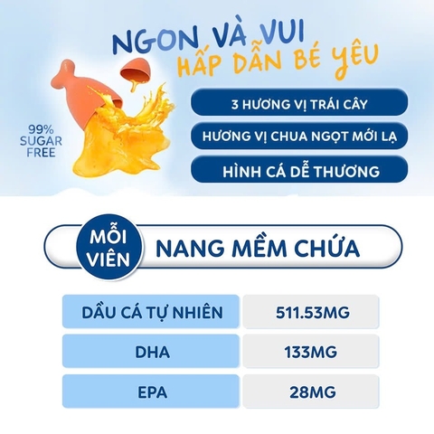 Viên nhai dầu cá ba màu Nature's Way kids smart bursts high DHA omega-3 fish Oil trio hỗ trợ tốt cho não bộ và mắt cho bé 60 viên