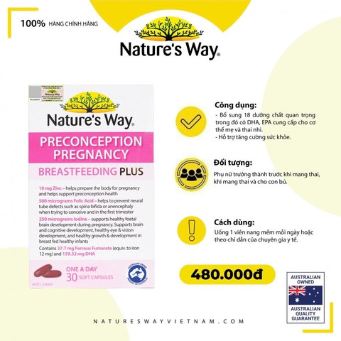 Nature's Way PreConception Pregnancy Breastfeeding Plus - Bổ sung vitamin tổng hợp cho bà bầu