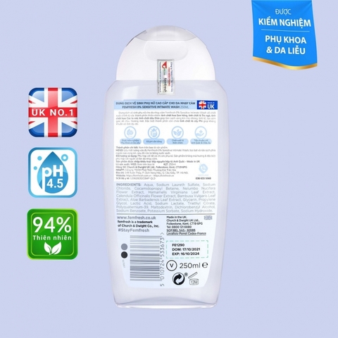 Dung dịch vệ sinh phụ nữ cao cấp cho da nhạy cảm Femfresh 0% Sensitive Wash 250ml