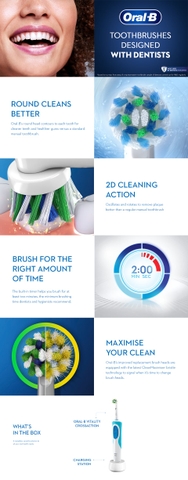 Bàn chải điện Oral B Vitality Plus Power Toothbrush Cross Action làm sạch mảng bám sâu trong từng kẽ răng