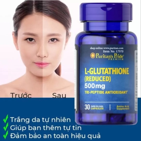 Trắng da giảm nám, thải độc puritan's pride L- glutathione 500mg 30viên