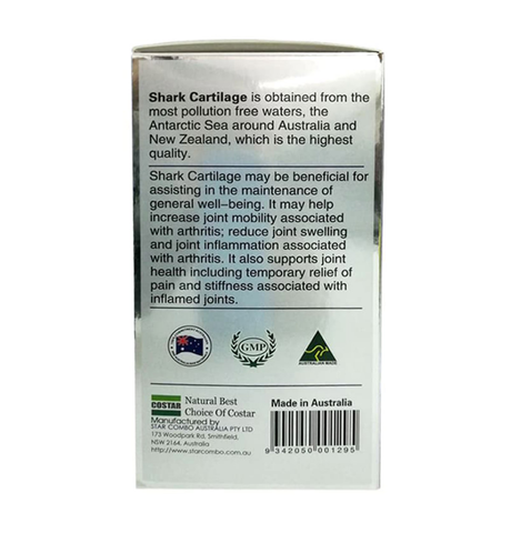 Sụn cá mập costar blue shark cartilage 750mg 365 viên giảm đau nhức xương khớp