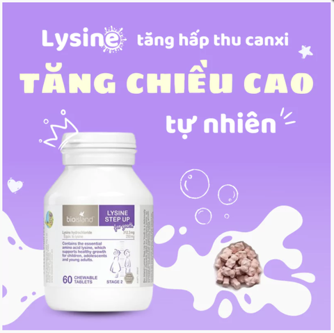 Viên nhai bioisland lysine tăng chiều cao cho trẻ từ 6 tuổi trở lên hộp 60 viên