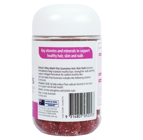 Nature’s Way Adult Vita Gummies Hair Skin Nails – Bổ sung Vitamin C, E, Biotin và kẽm hỗ trợ da, tóc móng khỏe mạnh