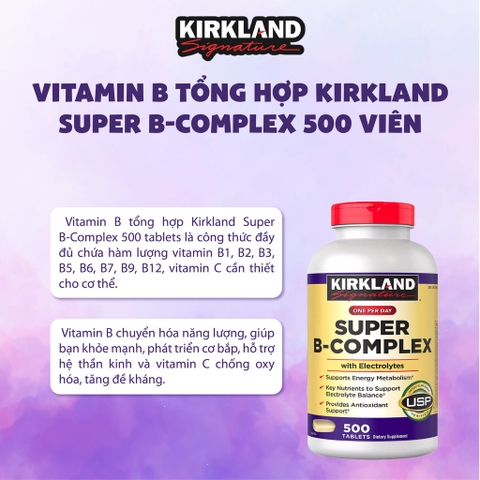 Vitamin B tổng hợp Super B-Complex Kirkland Signature hộp 500 viên