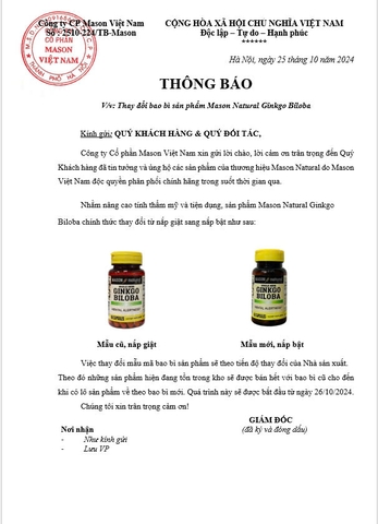 Mason Natural Ginkgo Biloba – Hỗ trợ tăng cường sức khỏe não bộ, cải thiện trí nhớ 60 viên