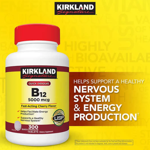 Vitamin b12 kirkland signature 5000mcg 300 viên ngậm hỗ trợ chức năng hệ thần kinh, sản sinh năng lương