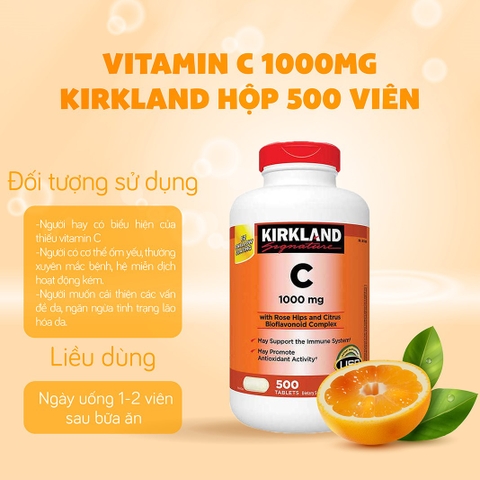 Vitamin C 1000mg Kirkland Signature hỗ trợ tăng đề kháng hộp 500 viên