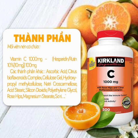 Vitamin C 1000mg Kirkland Signature hỗ trợ tăng đề kháng hộp 500 viên
