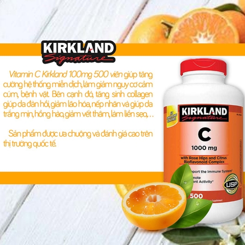 Vitamin C 1000mg Kirkland Signature hỗ trợ tăng đề kháng hộp 500 viên