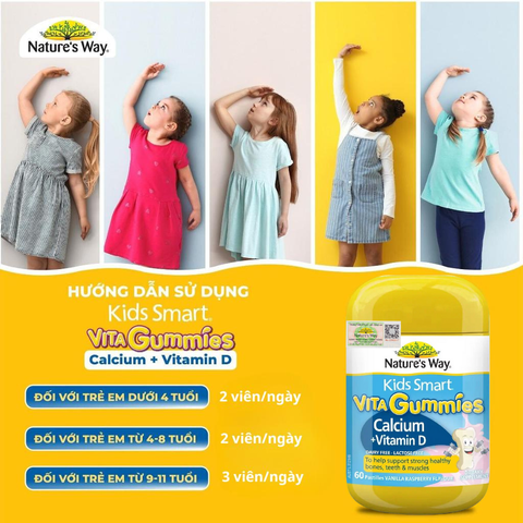 Calcium Vitamin D  Kẹo Dẻo Cho Bé Nature’s Way Kids Smart Vita Gummies hộp 60 Viên Tăng chiều cao