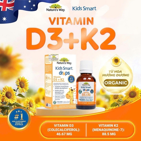 Nature's Way Kids Smart Drops Vitamin D3 + K2 - Vitamin D3K2 Organic 11ml