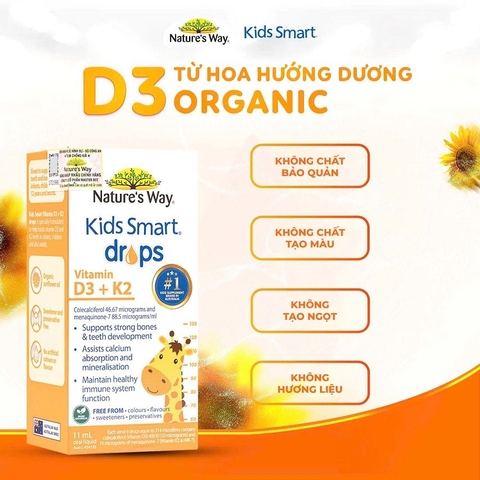 Nature's Way Kids Smart Drops Vitamin D3 + K2 - Vitamin D3K2 Organic 11ml