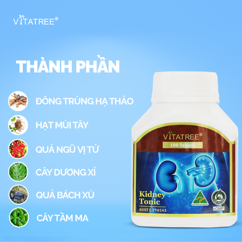 Bổ thận vitatree kindey tonic 100 tablets tăng cường chức năng thận, tráng dương hỗ trợ sinh lý nam