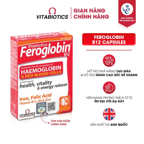 TPBVSK Vitabiotics Feroglobin B12 Haemoglobin Hộp 30 Viên Hỗ Trợ tăng khả năng tạo máu, bổ sung sắt