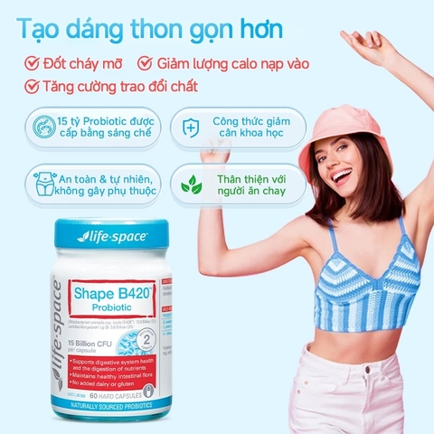 Men vi sinh Life Space Shape B420 Probiotic 60 viên hỗ trợ giảm cân, đốt mỡ,cải thiện tiêu hóa và giảm táo bón