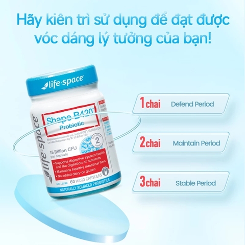 Men vi sinh Life Space Shape B420 Probiotic 60 viên hỗ trợ giảm cân, đốt mỡ,cải thiện tiêu hóa và giảm táo bón