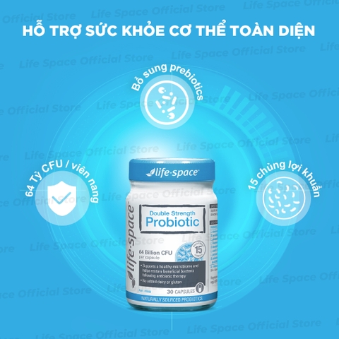 Men vi sinh Life Space Double Strength hỗ trợ tiêu hóa khỏe mạnh và hỗ trợ tăng cường sức đề kháng lọ 30 viên