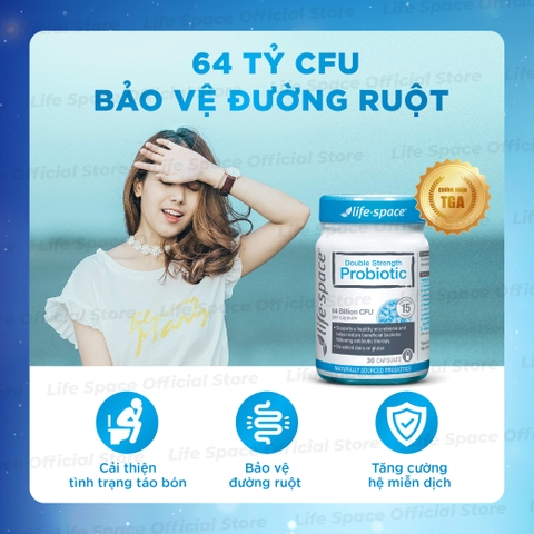 Men vi sinh Life Space Double Strength hỗ trợ tiêu hóa khỏe mạnh và hỗ trợ tăng cường sức đề kháng lọ 30 viên