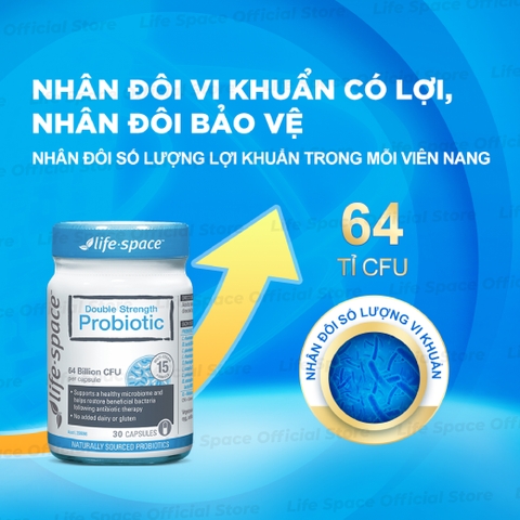 Men vi sinh Life Space Double Strength hỗ trợ tiêu hóa khỏe mạnh và hỗ trợ tăng cường sức đề kháng lọ 30 viên
