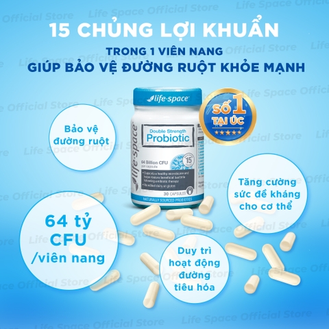 Men vi sinh Life Space Double Strength hỗ trợ tiêu hóa khỏe mạnh và hỗ trợ tăng cường sức đề kháng lọ 30 viên