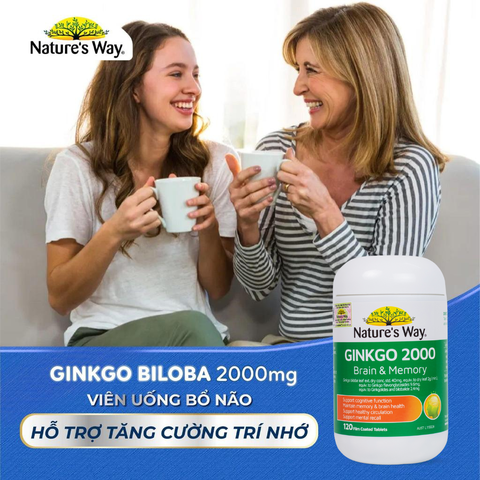Bổ não ginkgo biloba nature's way 2000mg giúp tăng tuần hoàn máu não, giảm đau đầu 120 viên/hộp