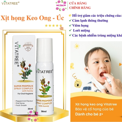 Xịt keo ong Vitatree Super Propolis Spray Complex With Manuka 15+ hỗ trợ giảm ho chai 30ml
