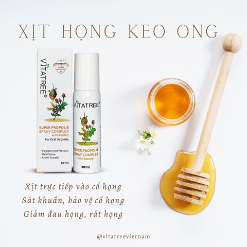 Xịt keo ong Vitatree Super Propolis Spray Complex With Manuka 15+ hỗ trợ giảm ho chai 30ml
