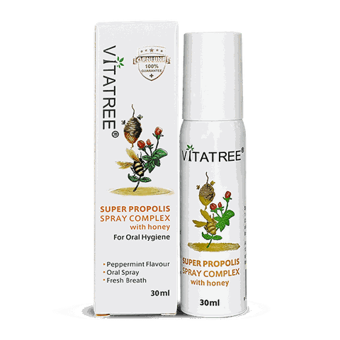 Xịt keo ong Vitatree Super Propolis Spray Complex With Manuka 15+ hỗ trợ giảm ho chai 30ml