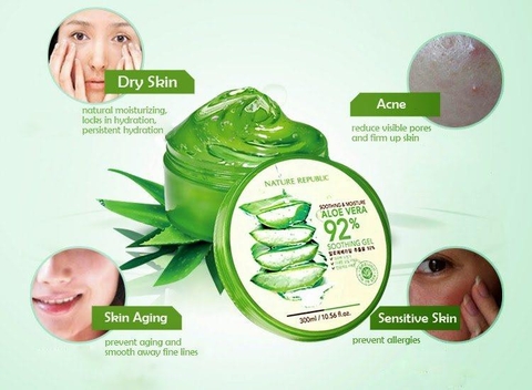 Gel lô hội nature republic soothing moisture aloe vera 92% soothing gel hộp 300ml