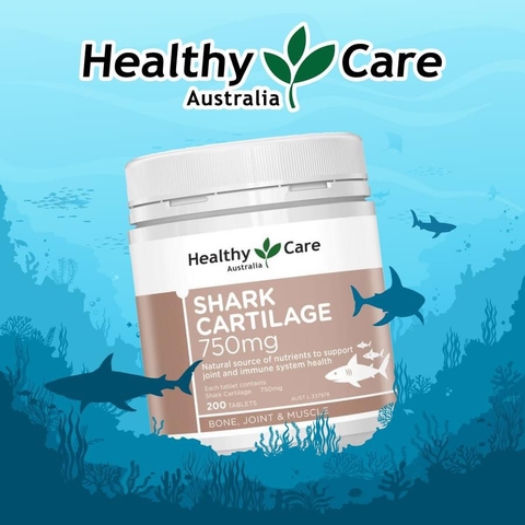 Sụn vi cá Healthy Care shark cartilage 750mg hỗ trợ xương khớp hộp 200 viên