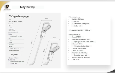 Máy hút bụi trắng cầm tay kaisa villa cho gia đình lực hút lớn, tiếng ồn thấp, siêu tiện lợi