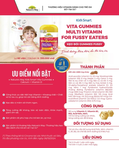 Nature's Way vita gummies multi vitamin For fussy eaters - vitamin tổng hợp dành cho bé biếng ăn