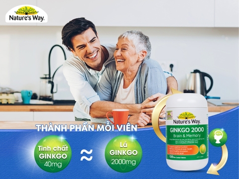 Bổ não ginkgo biloba nature's way 2000mg giúp tăng tuần hoàn máu não, giảm đau đầu 120 viên/hộp