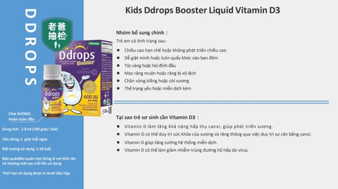 Kids Ddrops Booster Liquid Vitamin D3 600 IU bổ sung vitamin d3 dạng giọt cho bé 1-18 tuổi