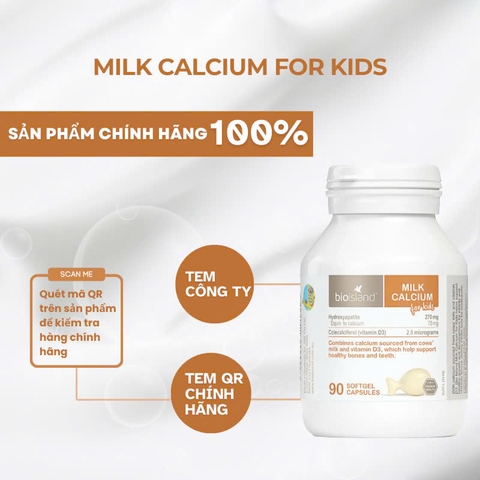 Bio Island Milk Calcium For Kids 90 viên bổ sung canxi + d3 cho bé từ 7 tháng tuổi
