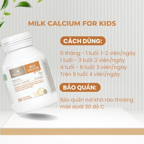 Bio Island Milk Calcium For Kids 90 viên bổ sung canxi + d3 cho bé từ 7 tháng tuổi