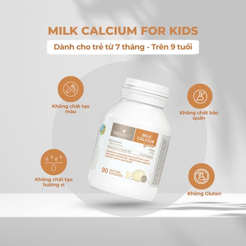 Bio Island Milk Calcium For Kids 90 viên bổ sung canxi + d3 cho bé từ 7 tháng tuổi