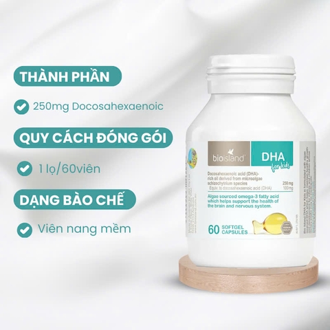 Bổ sung Bio Island DHA for kids cho bé 60 viên từ 4 tuần tuổi trở lên
