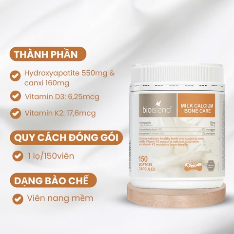Bio Island Milk Calcium Bone Care 150 viên bổ sung canxi cho mẹ bầu