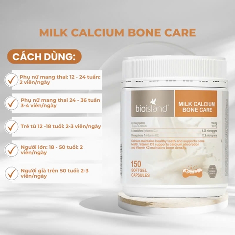 Bio Island Milk Calcium Bone Care 150 viên bổ sung canxi cho mẹ bầu